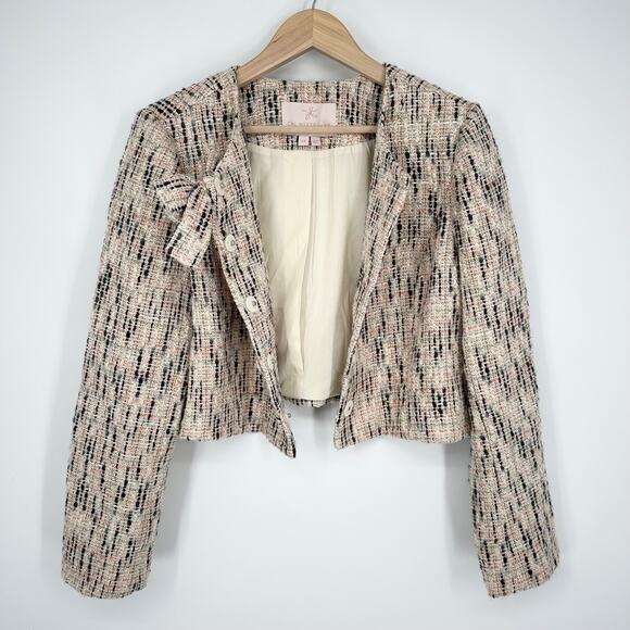 Gal Meets Glam Paige Tweed Jacket Button Front Bow Cropped Blazer - Picture 11 of 16
